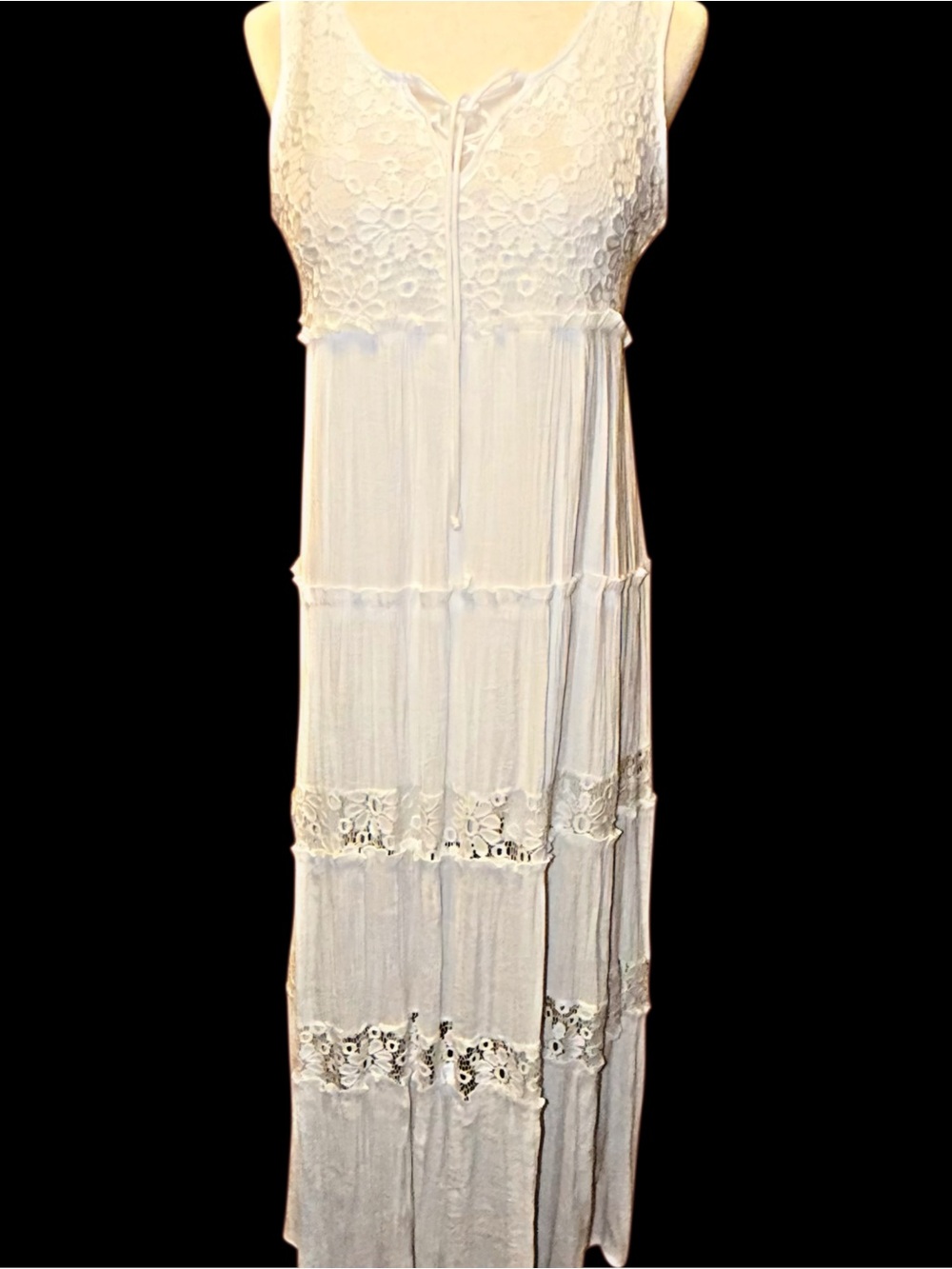 NY Collection White Lace Trim Maxi Dress